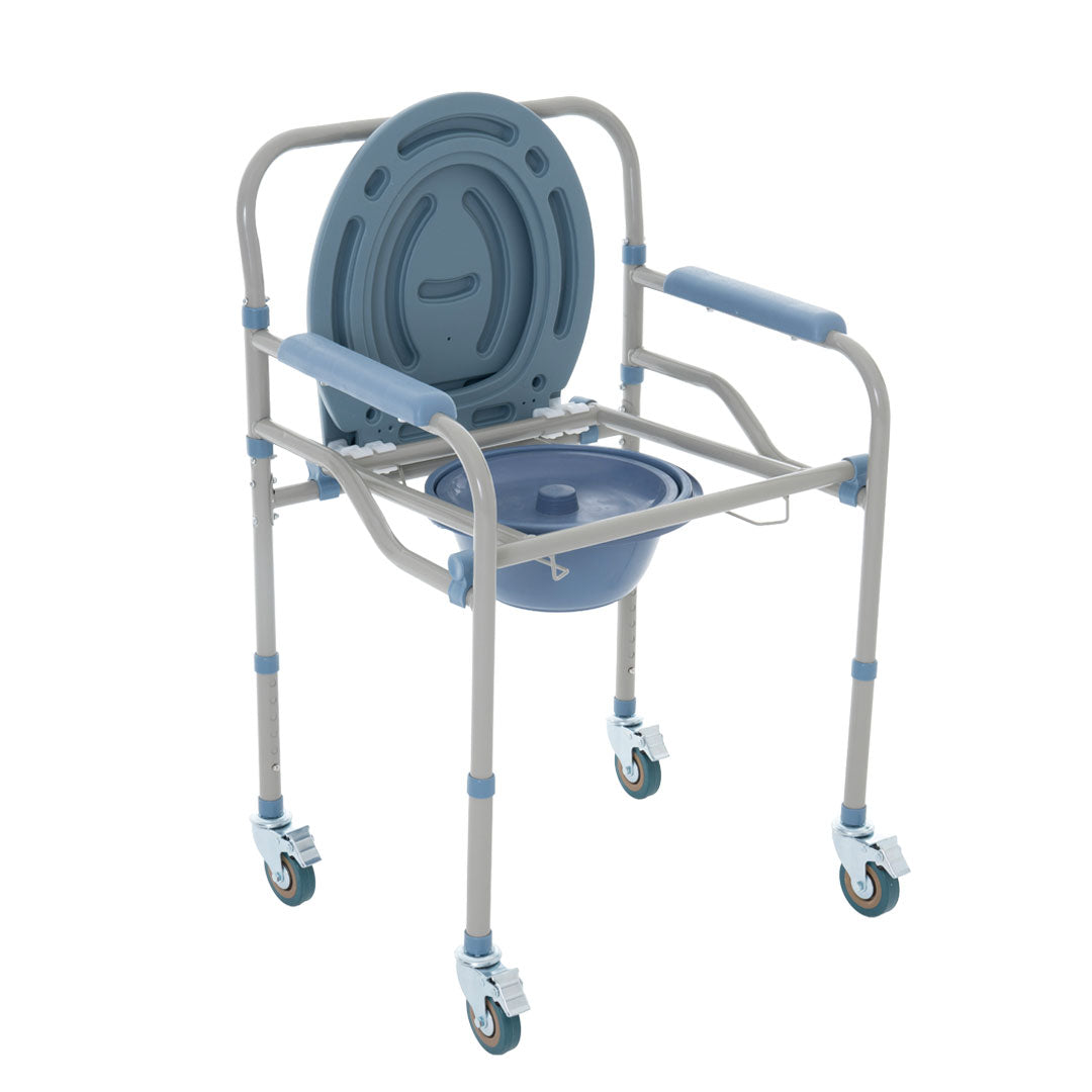 Silla De Baño Comodo Con Ruedas Plegable Discapacitado Aumento Para Baño Incluye Cubeta Removible Altura Ajustable Silla Ducha