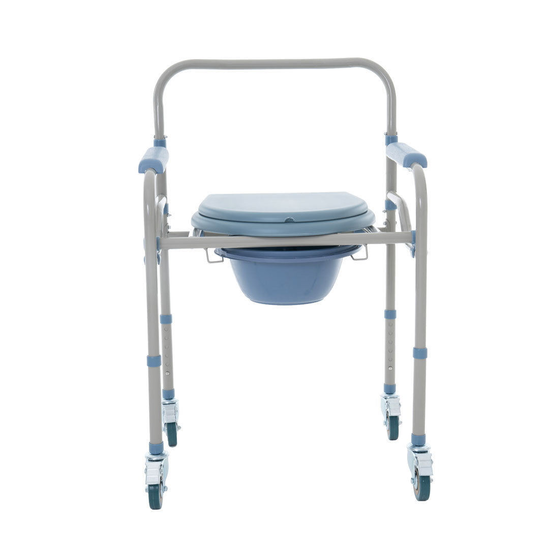 Silla De Baño Comodo Con Ruedas Plegable Discapacitado Aumento Para Baño Incluye Cubeta Removible Altura Ajustable Silla Ducha