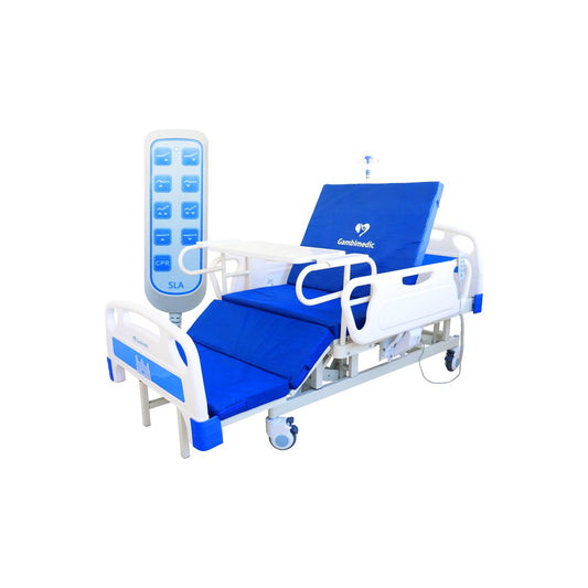 Cama Hospitalaria Electrica 4 Funciones Posicion Silla Elevacion Respaldo Altura Ajustable 50cm A 74 Cm Reposapiernas Control Remoto Incluye Colchon 6 Cm Portasuero Mesa Para Comer