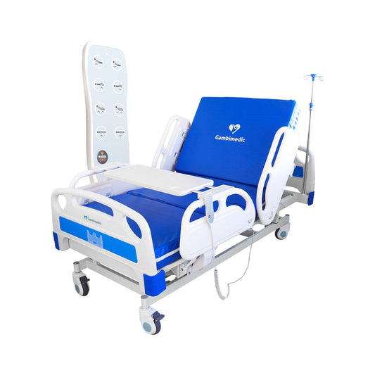 Gambimedic Cama Hospital Electrica 4  Posiciones Elevacion Espalda y Pies y Altura Ajustable 43cm Hasta 61cm Incluye Colchon Portasuero Cama Enfermeria Hospitalaria Ideal Para Casa