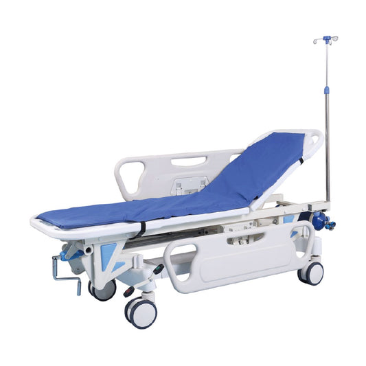 Camilla De Traslado Manual Gambimedic Para Paciente 2 Funciones Posiciones Elevacion De Respaldo Altura Ajustable con Manivela 50cm A 80cm Incluye Colchon De Traslado 3cm Portasuero Soporta 200kg