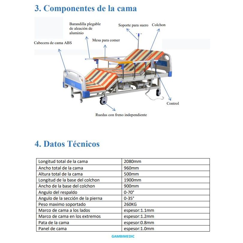 Cama Hospital Electrica 4 Posiciones Multifuncion Ideal Para Casa Cama Medica Incluye Colchon y Envio