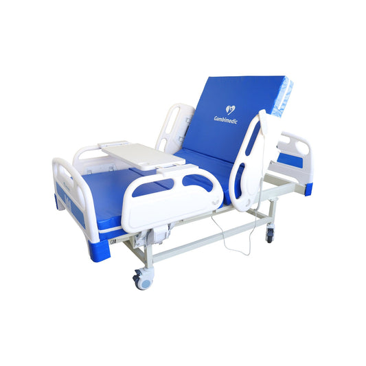 Gambimedic Cama Hospital Electrica 3 Funciones Lujo Barandales Incluye Colchon Y Portasuero Ruedas Con Freno Control Electrico
