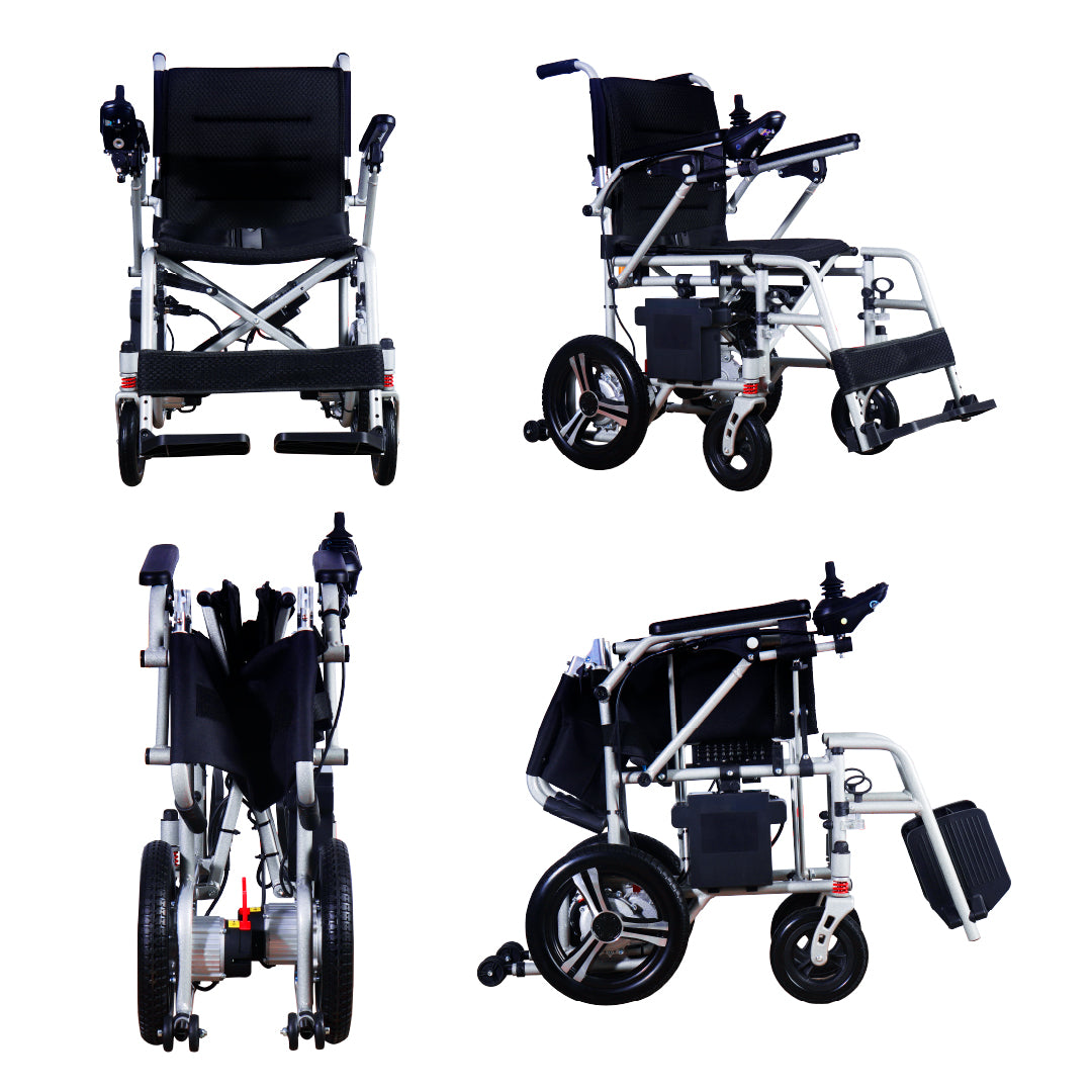 Silla de Ruedas Electrica Aluminio 18KG Mod. Gm6014 Con Control Inalambrico Super Ligera Portatil Bateria Litio 12v24ah 288wh Dos Motores de 150w