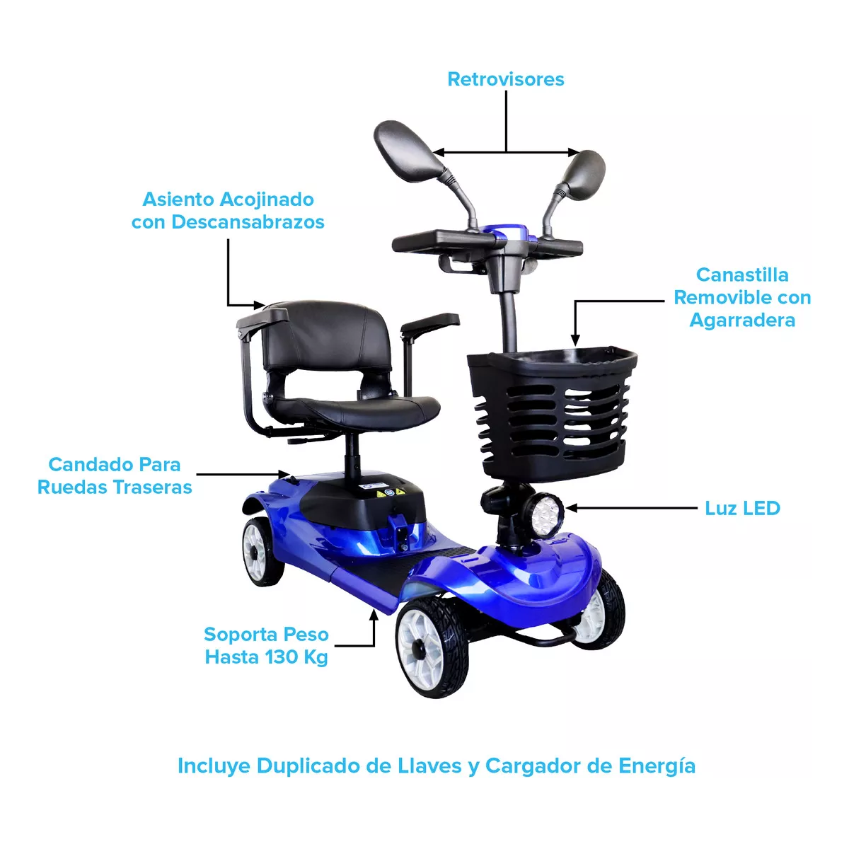 Scooter Electrico 4 Ruedas Silla de Ruedas Electrica Desarmable Soporta Hasta 150KG