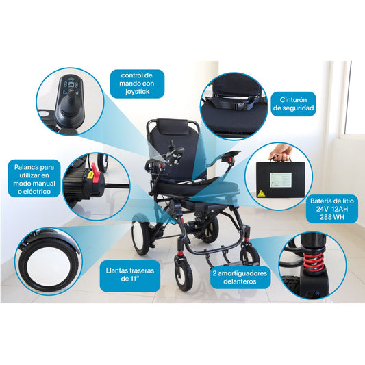 Gambimedic Silla De Ruedas Electrica Mod. 211 Peso 19kg Plegable Portatil Motores De 200w Llantas Todoterreno Bateria De Litio 24v 12ah 288wh Permitida En Avion