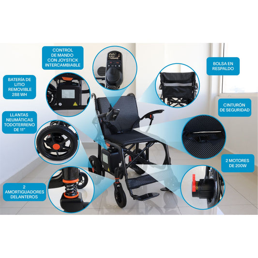 Gambimedic Silla De Ruedas Electrica Mod. 209 Plegable Bateria De Litio 24v 12ah 288wh Peso 16.2 kg Motores De 200w Llantas Todoterreno Permitida En Avion