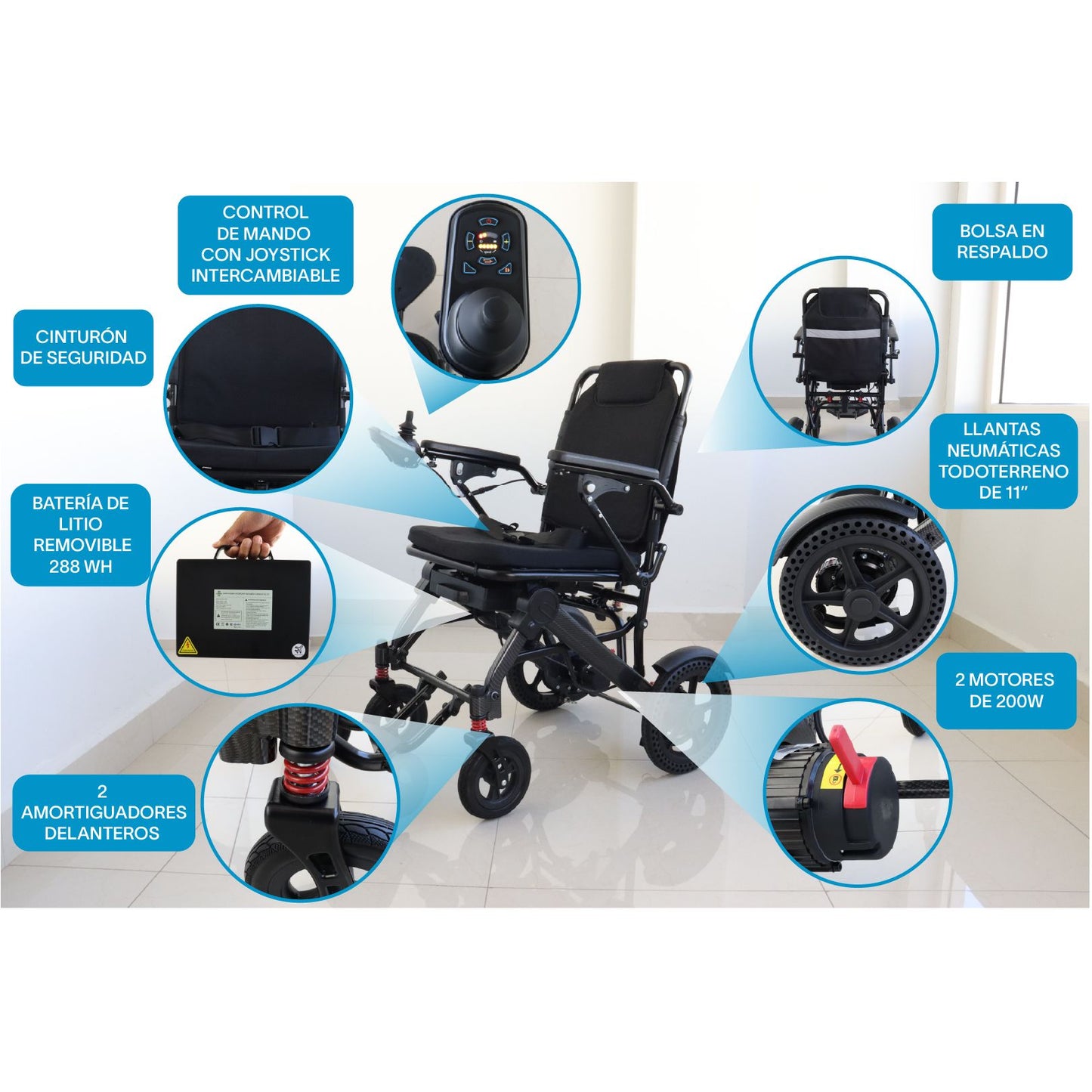 Gambimedic Silla De Ruedas Electrica Mod. 208 Plegable Bateria De Litio 24v 12ah 288wh Peso 21 kg Motores De 200w Llantas Todoterreno Permitida En Avion