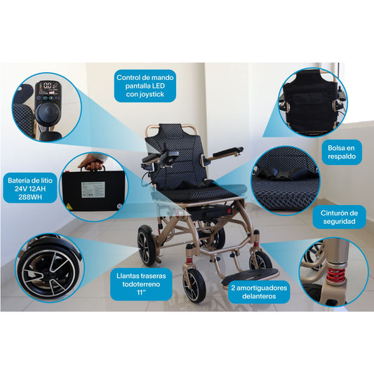 Gambimedic Silla De Ruedas Electrica Aluminio Control Led Superligera Portatil 19 Kg Motores 200w Bateria 288wh Permitida En Avion