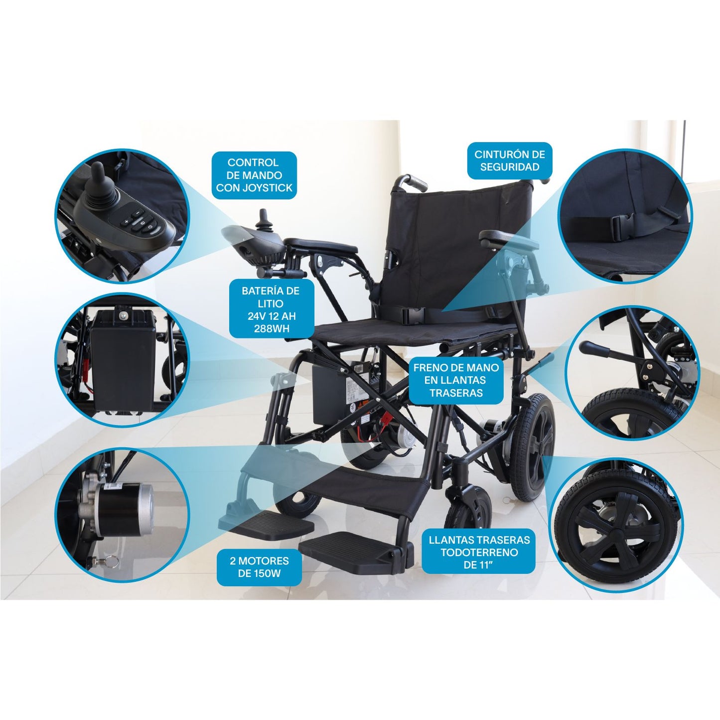 Gambimedic Silla De Ruedas Electrica Acero 22kg Mod. Gm2200 Soporta 100kg Permitida En Aviones Portatil Para Viaje Todoterreno Plegable 2 Motores 150w Bateria Litio 24v12ah De 288wh Incluye Manual