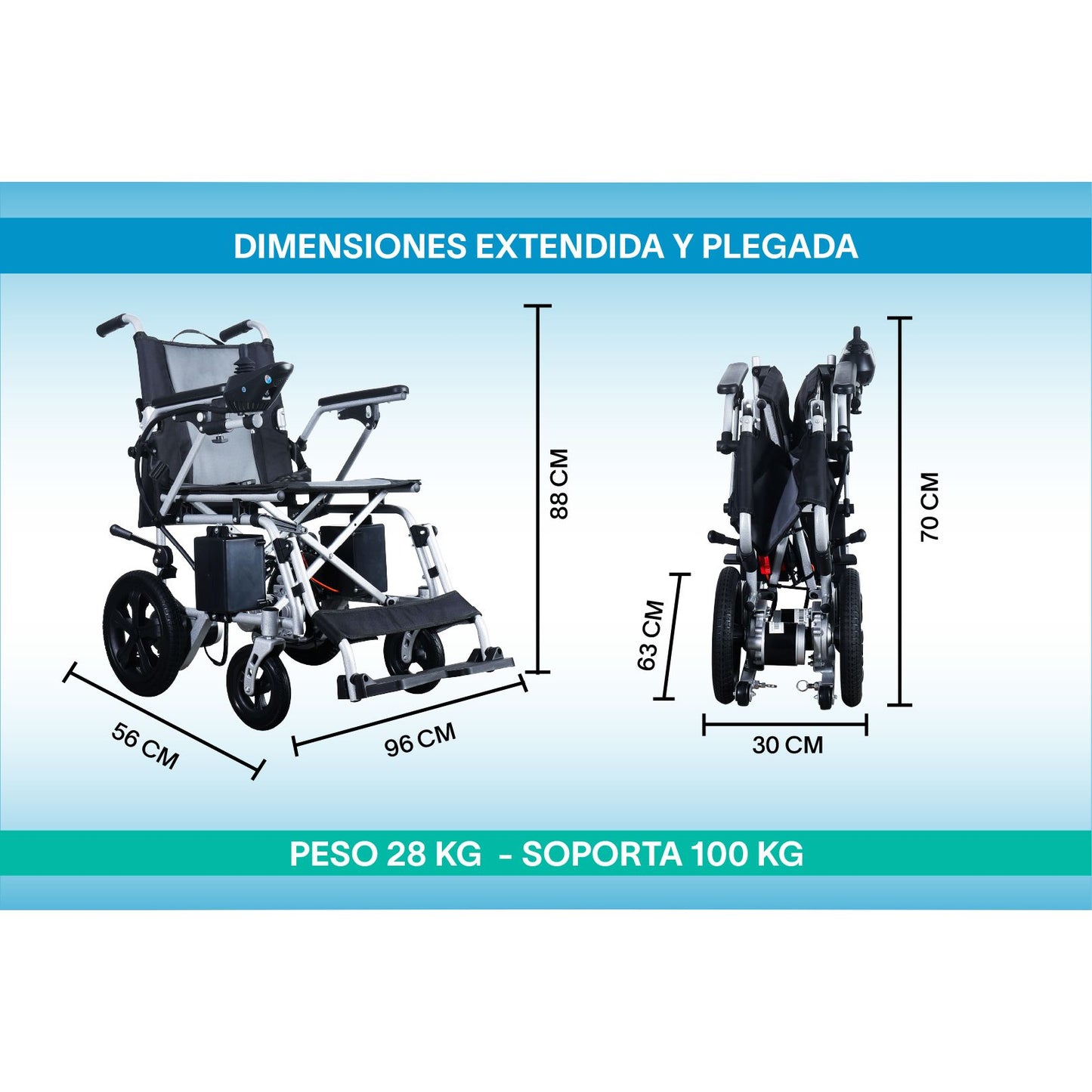 Gambimedic Silla De Ruedas Electrica Acero 28kg Mod. Gm6015 Soporta 100kg Todoterreno Permitida En Aviones Portatil Para Viaje Plegable 2 Motores 150w Bateria Acido Plomo Sellada 24v12ah De 288kwh