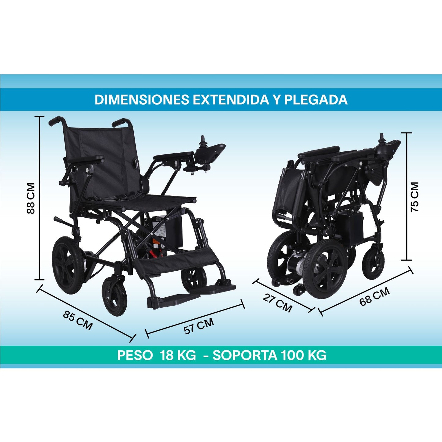 Gambimedic Silla De Ruedas Electrica Acero 22kg Mod. Gm2200 Soporta 100kg Permitida En Aviones Portatil Para Viaje Todoterreno Plegable 2 Motores 150w Bateria Litio 24v12ah De 288wh Incluye Manual