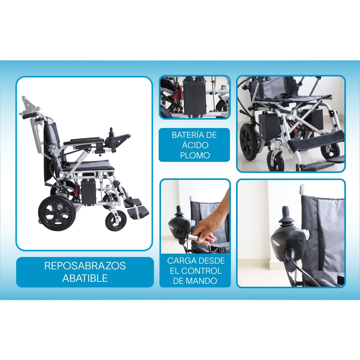 Gambimedic Silla De Ruedas Electrica Acero 28kg Mod. Gm6015 Soporta 100kg Todoterreno Permitida En Aviones Portatil Para Viaje Plegable 2 Motores 150w Bateria Acido Plomo Sellada 24v12ah De 288kwh