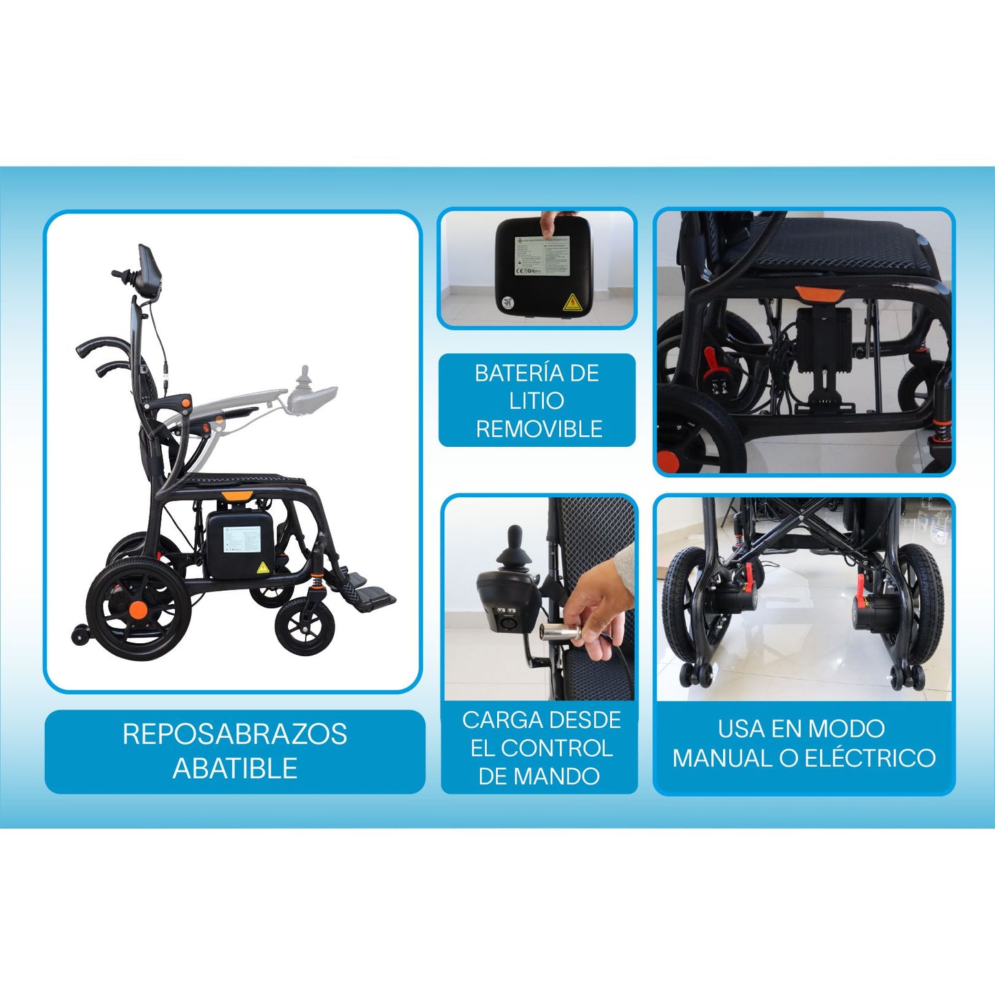 Gambimedic Silla De Ruedas Electrica Mod. 209 Plegable Bateria De Litio 24v 12ah 288wh Peso 16.2 kg Motores De 200w Llantas Todoterreno Permitida En Avion