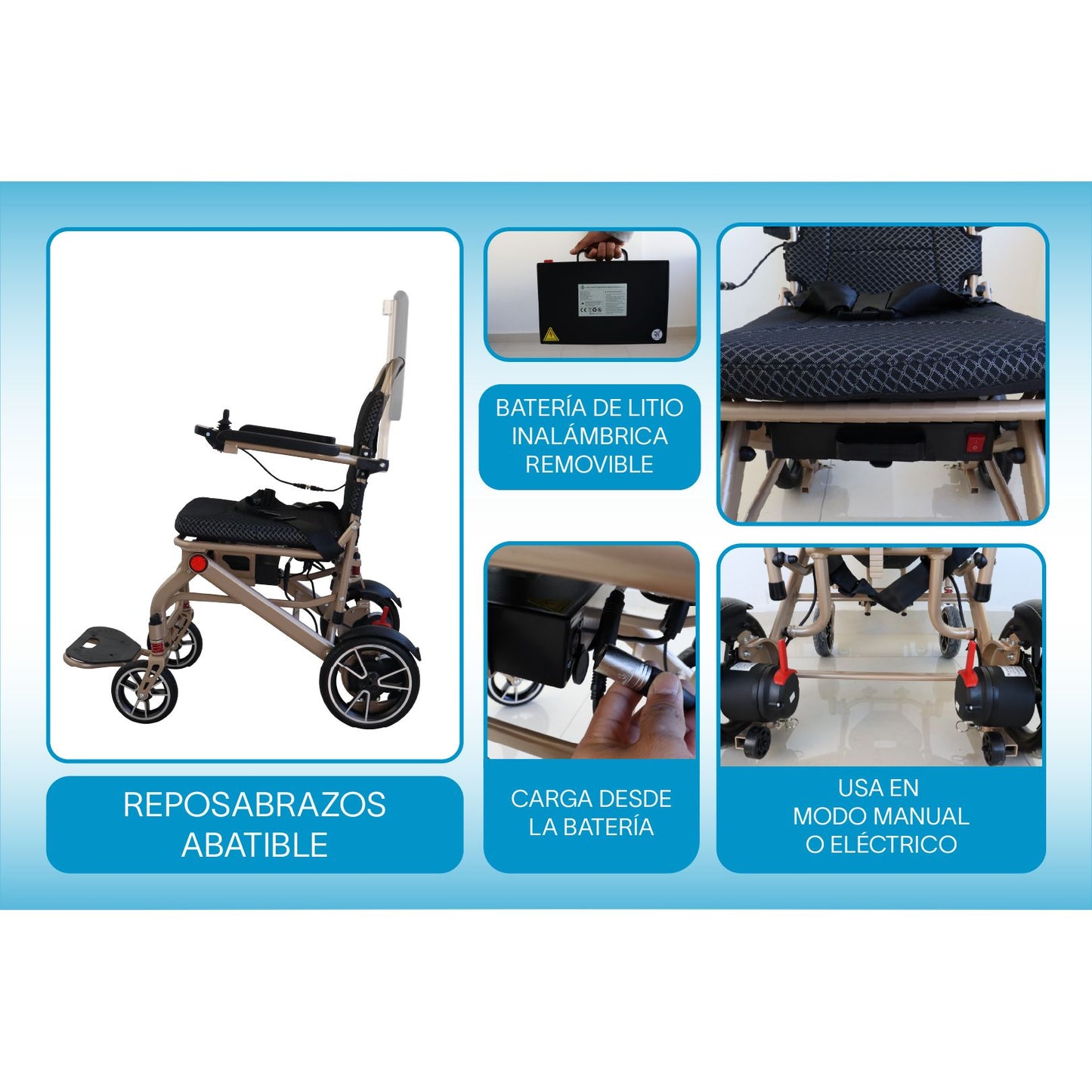 Gambimedic Silla De Ruedas Electrica Aluminio Control Led Superligera Portatil 19 Kg Motores 200w Bateria 288wh Permitida En Avion