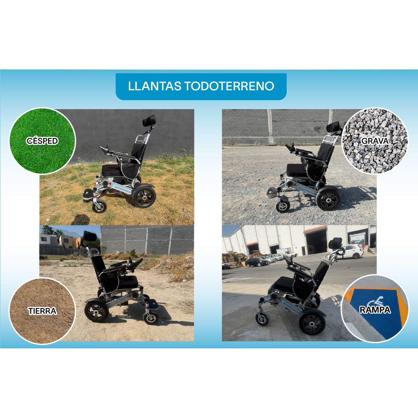 Gambimedic Silla De Ruedas Electrica 3 en 1 Reclinable Con Cabezal Plegable Aluminio Ligero Portatil 30kg Mod. Gm7003 Soporta 120kg Llantas Neumaticas De Aire Todoterreno 6 Amortiguadores 2 Motores 24v250w Bateria Litio 24v12ah 288wh