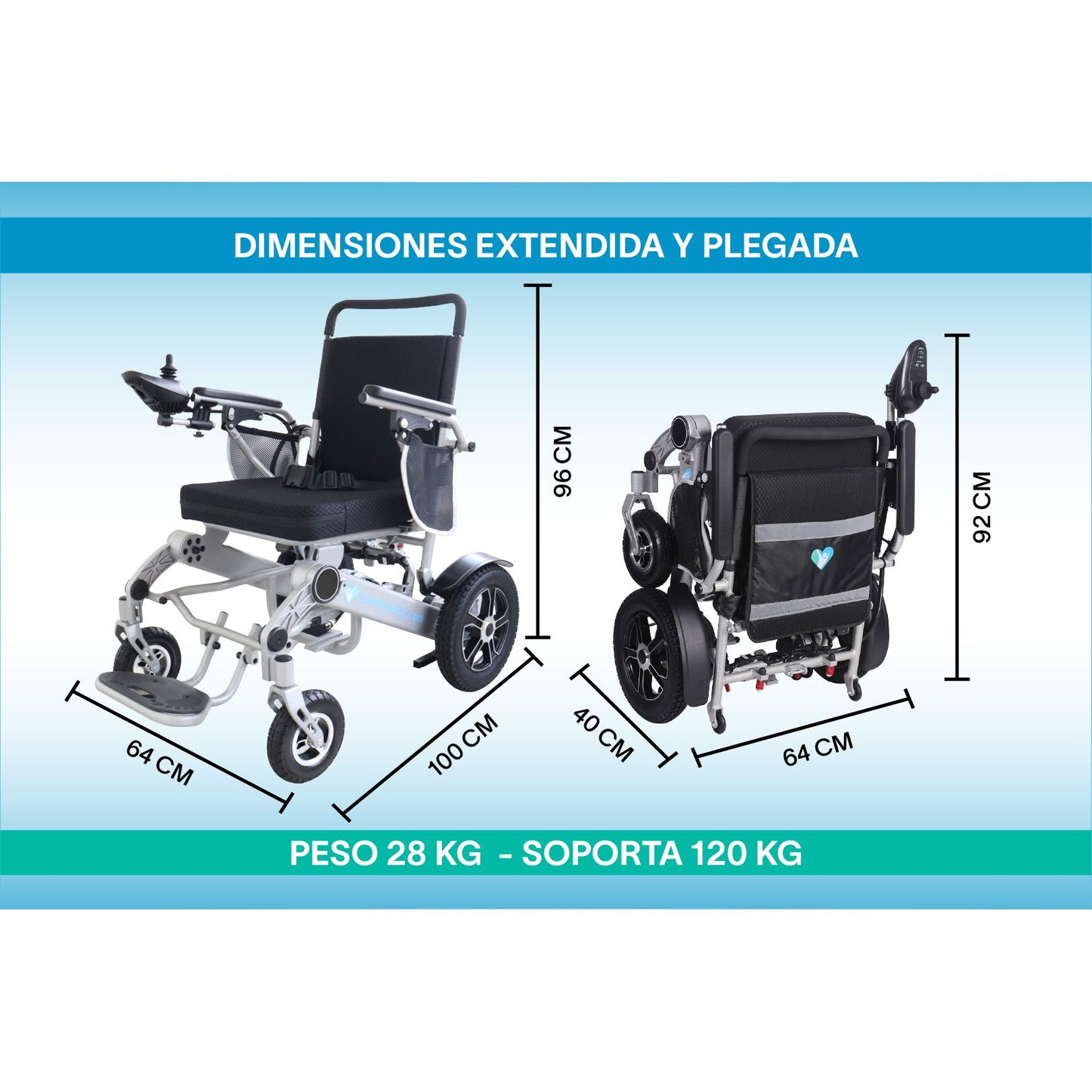 Gambimedic Silla De Ruedas Electrica Plegable Aluminio Ligero Portatil 28kg Mod. Gm7002B Soporta 120kg Llantas Neumaticas De Aire Todoterreno 4 Amortiguadores Bateria Litio Permitida en Avion