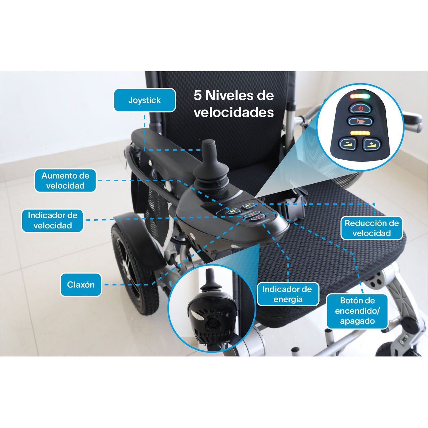 Gambimedic Silla De Ruedas Electrica Plegable Aluminio Ligero Portatil 28kg Mod. Gm7002B Soporta 120kg Llantas Neumaticas De Aire Todoterreno 4 Amortiguadores Bateria Litio Permitida en Avion