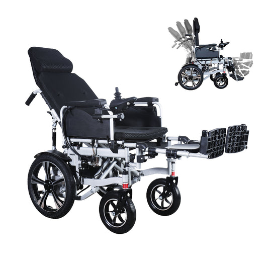 Gambimedic Silla de Ruedas Eléctrica Todoterreno 4 en 1 Reclinable Eleva piernas Modo Eléctrico y Manual Gm6006 Acero Llantas Neumáticas Aire Soporta140kg Batería 24v12ah Acido Plomo 2 Motores 24v*250w