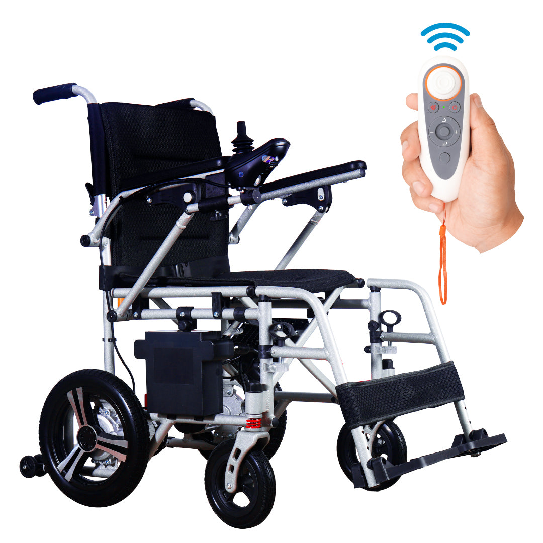 Silla de Ruedas Electrica Aluminio 18KG Mod. Gm6014 Con Control Inalambrico Super Ligera Portatil Bateria Litio 12v24ah 288wh Dos Motores de 150w