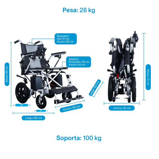 Gambimedic Silla De Ruedas Electrica Acero 28kg Mod. Gm6015 Soporta 100kg Todoterreno Permitida En Aviones Portatil Para Viaje Plegable 2 Motores 150w Bateria Acido Plomo Sellada 24v12ah De 288kwh