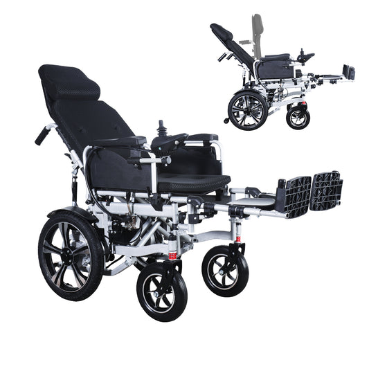 Gambimedic Silla de Ruedas Eléctrica Todoterreno 4 en 1 Reclinable Eleva piernas Modo Eléctrico y Manual Gm6006 Acero Llantas Neumáticas Aire Soporta140kg Batería 24v12ah Acido Plomo 2 Motores 24v*250w