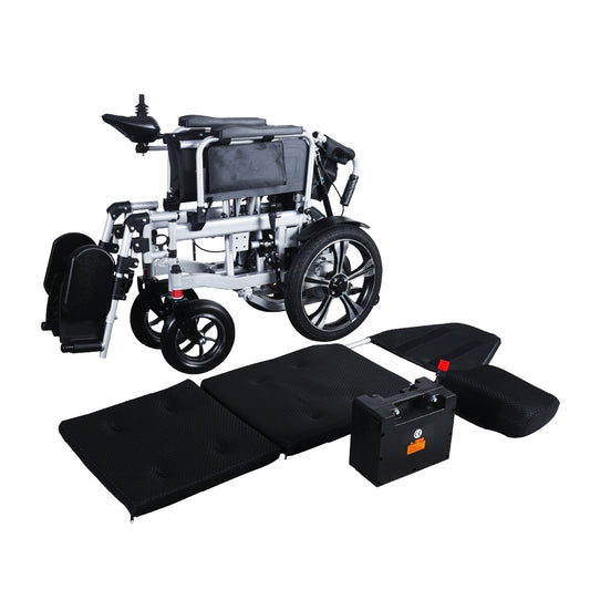 Gambimedic Silla de Ruedas Eléctrica Todoterreno 4 en 1 Reclinable Eleva piernas Modo Eléctrico y Manual Gm6006 Acero Llantas Neumáticas Aire Soporta140kg Batería 24v12ah Acido Plomo 2 Motores 24v*250w