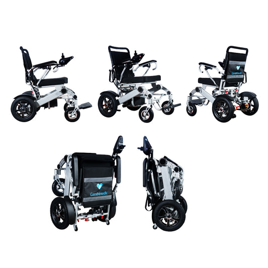 Silla De Ruedas Electrica Plegable Aluminio 28KG Ligera Portatil Mod. Gm7002 Dos Motores 250w Bateria Litio 24v13ah 312wh Llantas Neumaticas De Aire Todoterreno 4 Amortiguadores Soporta 120kg