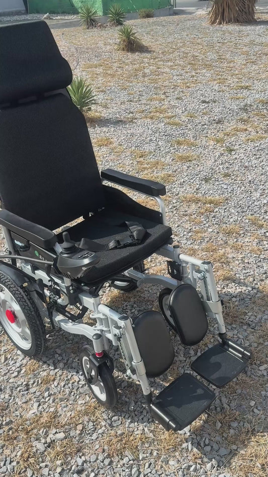Gambimedic Silla Ruedas Electrica Modo Electrico Manual Reclinable Elevapiernas 4 en 1 Llantas Neumaticas de Aire Todoterreno con Elevapiernas Ajustables Respaldo Reclinable Acolchonado Con Cabecera