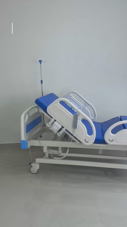 Gambimedic Cama Hospital Electrica Hospitalaria 4 Motores 5 Funciones Posiciones Espalda Pies Rodilla Trendelenburg (Normal e Invertido) Altura Ajustable 44 -66cm Colchon Ruedas Con Candado Portasuero Barandales