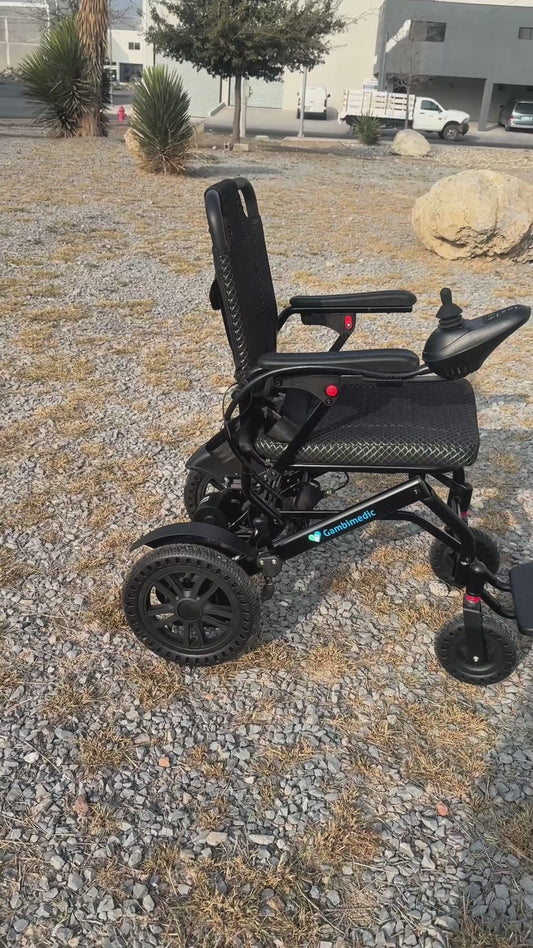 Gambimedic Silla De Ruedas Electrica Aluminio Ligero 22KG Llantas Solidas Todoterreno Sistema Portatil Tipo Carreola Asiento Acolchonado Gm6018 Bateria Removible Litio 288WH Permitida En Avion