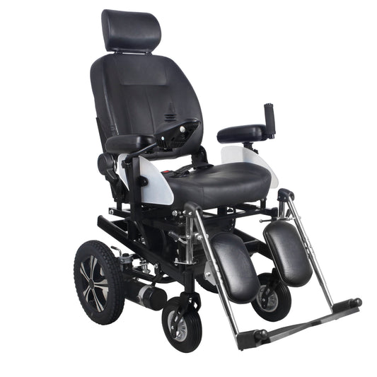 Gambimedic Silla De Ruedas Electrica Reclinable Llantas Neumaticas Todoterreno Elevapierna Sport Soporta 150KG Piel Color Negro