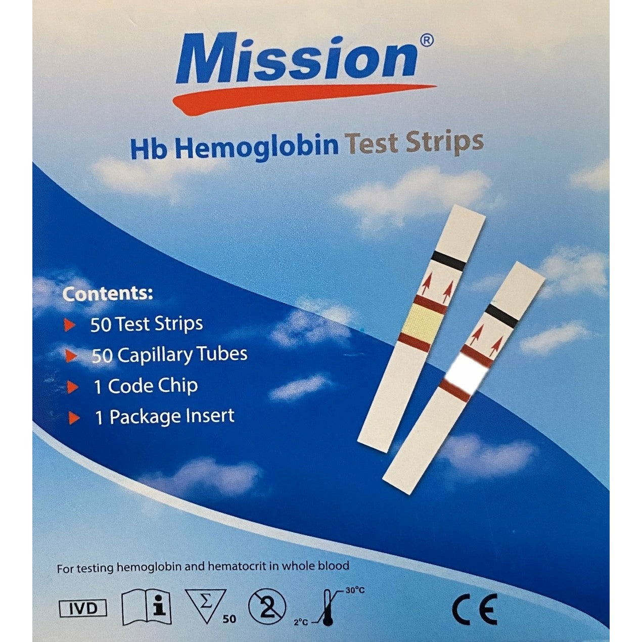 Tiras Reactivas Medidor Hemoglobina Mission 50 Piezas Con Tubos Capilares