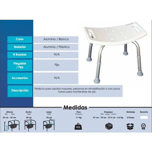 Banco Silla Ortopédica Para Baño Ducha Ajustable Inoxidable