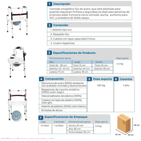 Andadera Con Comodo Sanitario Silla De Baño Ducha Montable